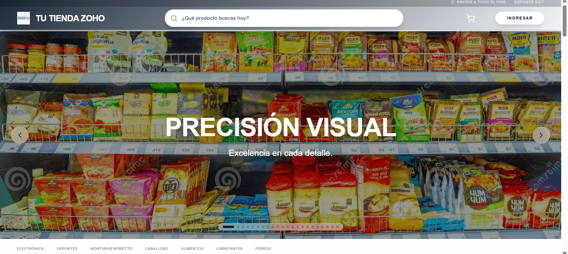 Página de inicio de la tienda Zoho Demo
